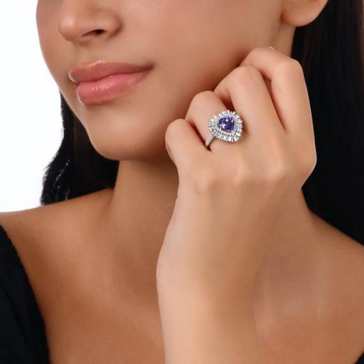 3,65 ct. Diamant-Baguette-Tansanit-Ring